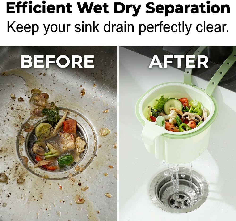 Sink Hanging Strainer Basket with Openable Bottom Cover, Kitchen Food Waste Collector for Sink Garbage Filter, Quick Draining Colander for Cooking and Food Prep (Green) - Image 3