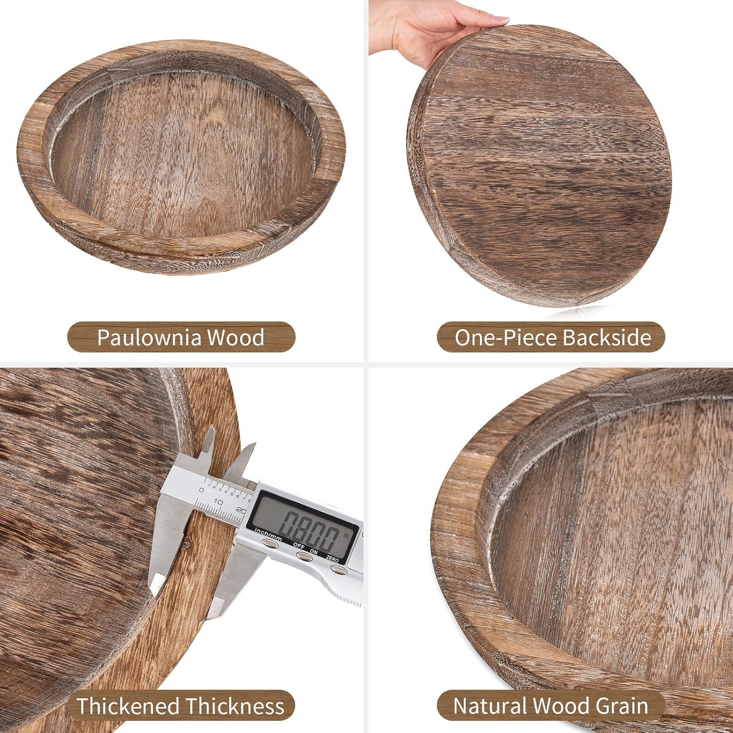 Hanobe Wooden Tray for Coffee Table: Candle Holder Plate Round Decorative Serving Tray - Vintage Table Centerpiece Rustic Farmhouse Home Decor - Image 5