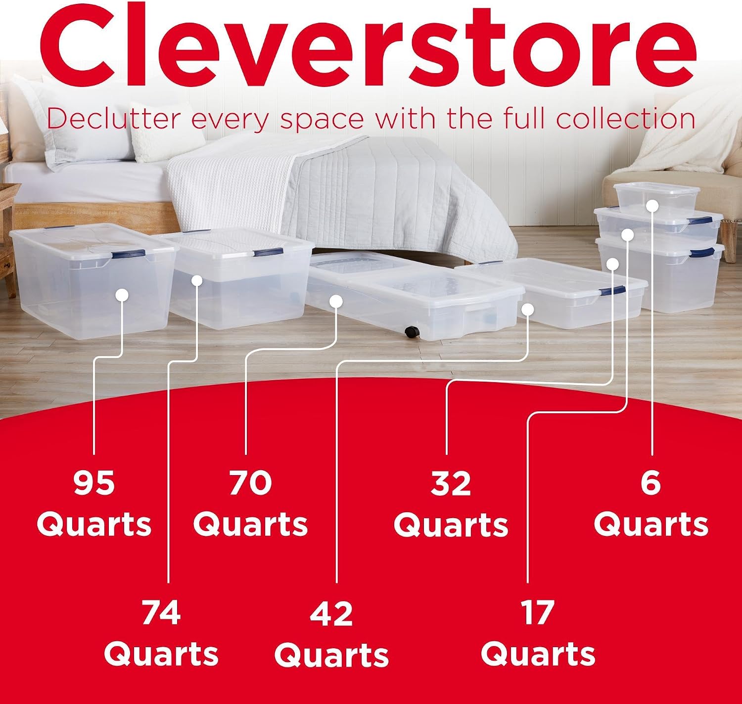 Rubbermaid Cleverstore 95 Qt Clear Storage Bins with Lids, 4-Pack, Stackable, BPA-Free, Made in USA - Image 6