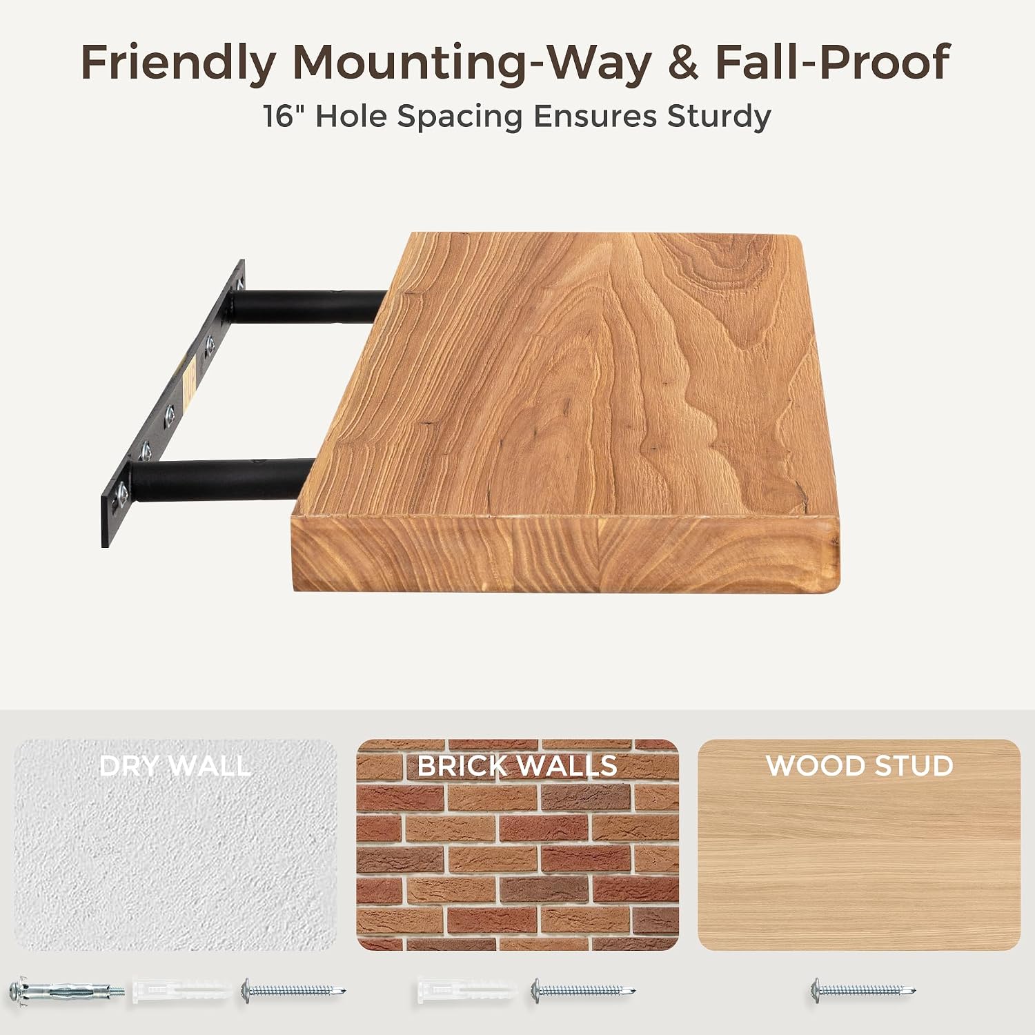 36" Rustic Elm Wood Floating Shelves, 8 Inch Deep Wall Shelves for Home Decor, Wall Mounted Floating Shelf with Invisible Bracket, Heavy-Duty Storage & Display Shelf for Living Room, Kitchen, Set of 2 - Image 7