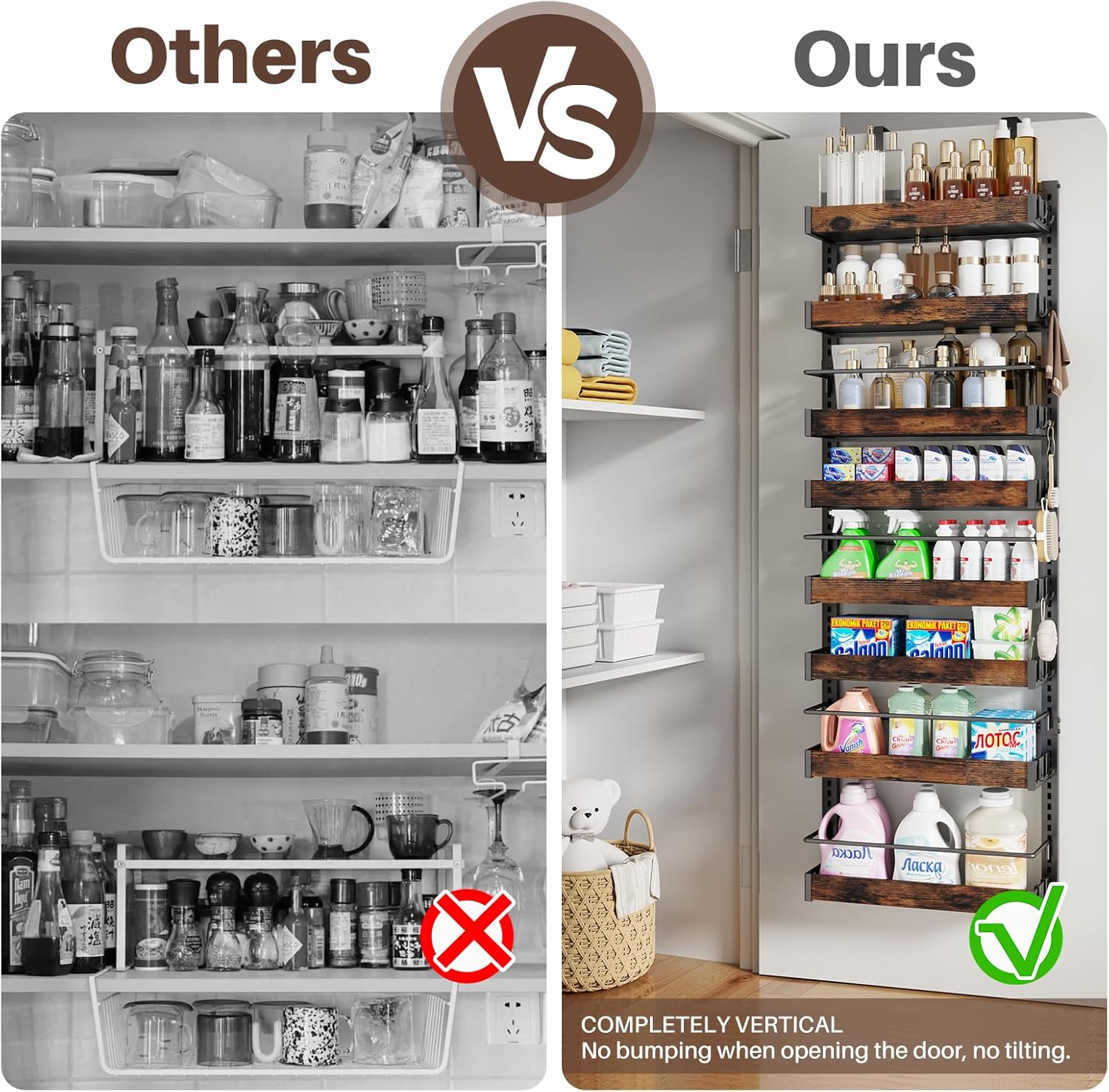 8 Tier Over The Door Pantry Organizer, 2 IN 1 Wall Mount or Metal Hanging Spice Rack for Pantry Organizers and Storage, Seasoning Shelves,Adjustable Basket with Hooks for Kitchen Cabinet and Closet - Image 3