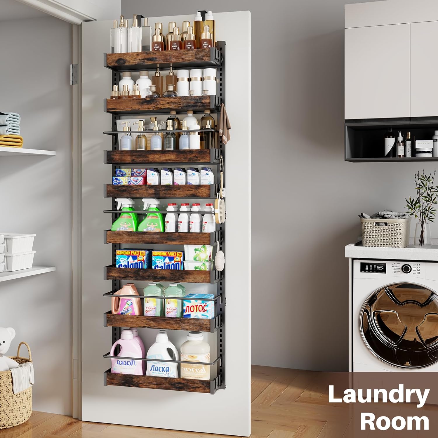 8 Tier Over The Door Pantry Organizer, 2 IN 1 Wall Mount or Metal Hanging Spice Rack for Pantry Organizers and Storage, Seasoning Shelves,Adjustable Basket with Hooks for Kitchen Cabinet and Closet - Image 5