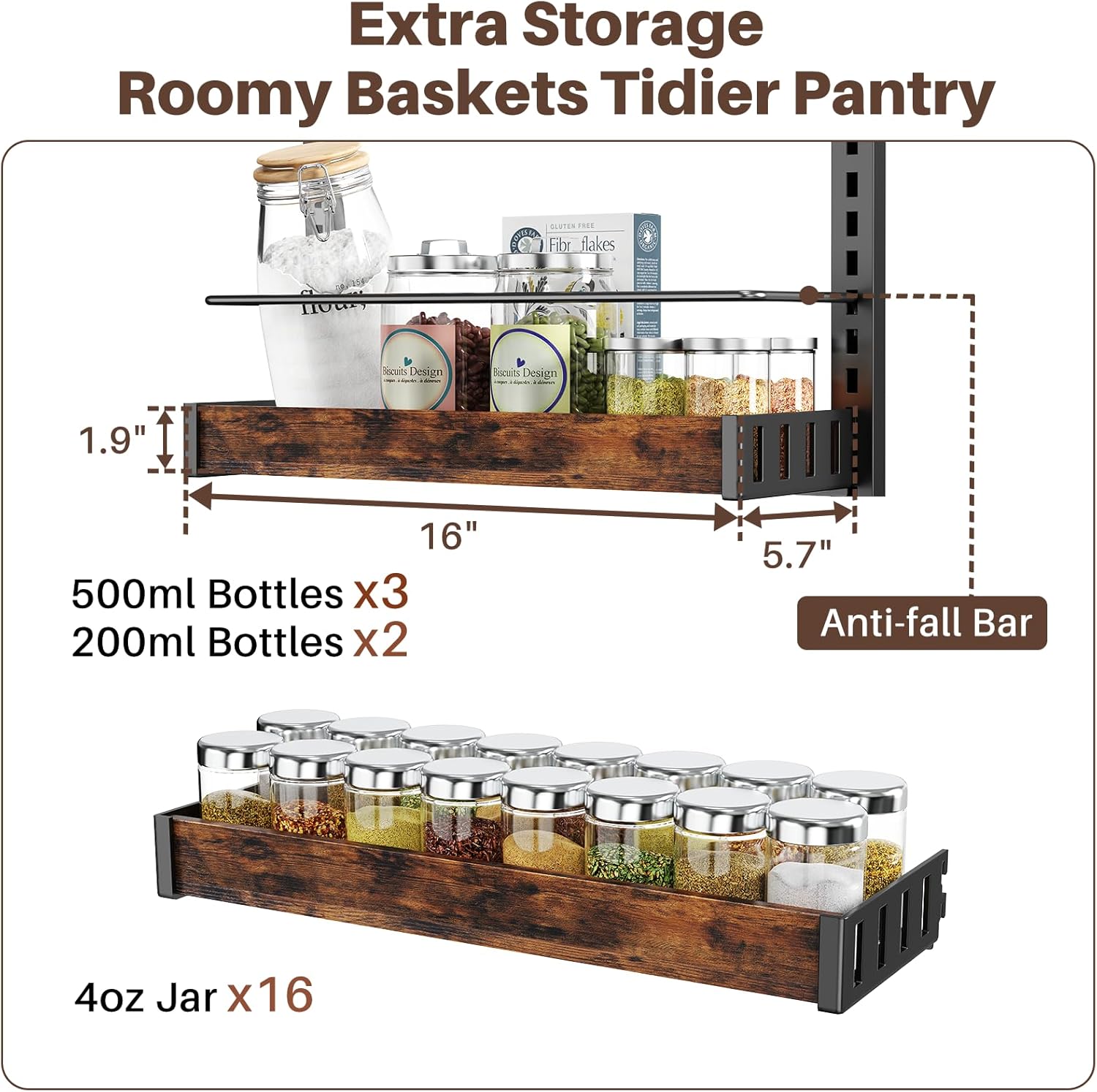 8 Tier Over The Door Pantry Organizer, 2 IN 1 Wall Mount or Metal Hanging Spice Rack for Pantry Organizers and Storage, Seasoning Shelves,Adjustable Basket with Hooks for Kitchen Cabinet and Closet - Image 6