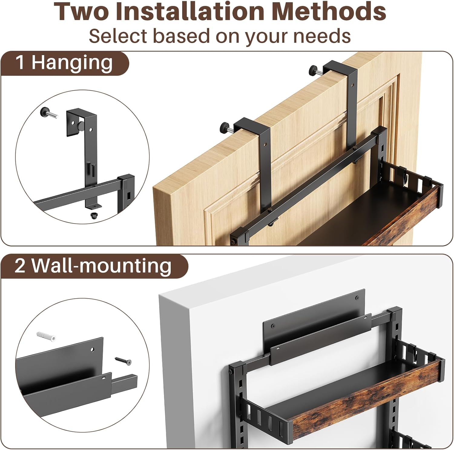 8 Tier Over The Door Pantry Organizer, 2 IN 1 Wall Mount or Metal Hanging Spice Rack for Pantry Organizers and Storage, Seasoning Shelves,Adjustable Basket with Hooks for Kitchen Cabinet and Closet - Image 8