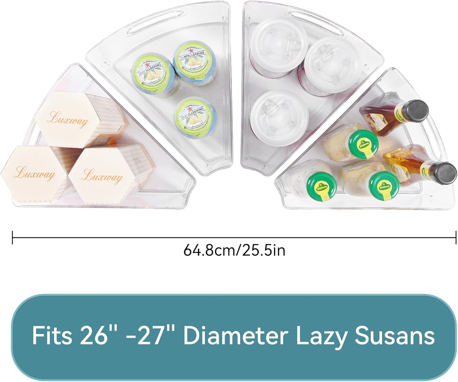 Oubonun Lazy Susan Organizers Set of 6, 10.2”x 9.4”x 4” Plastic Transparent Kitchen Cabinet Storage Bins with Handle, 4" Deep Container, 1/8 Wedge - Food Safe, without BPA - Image 2