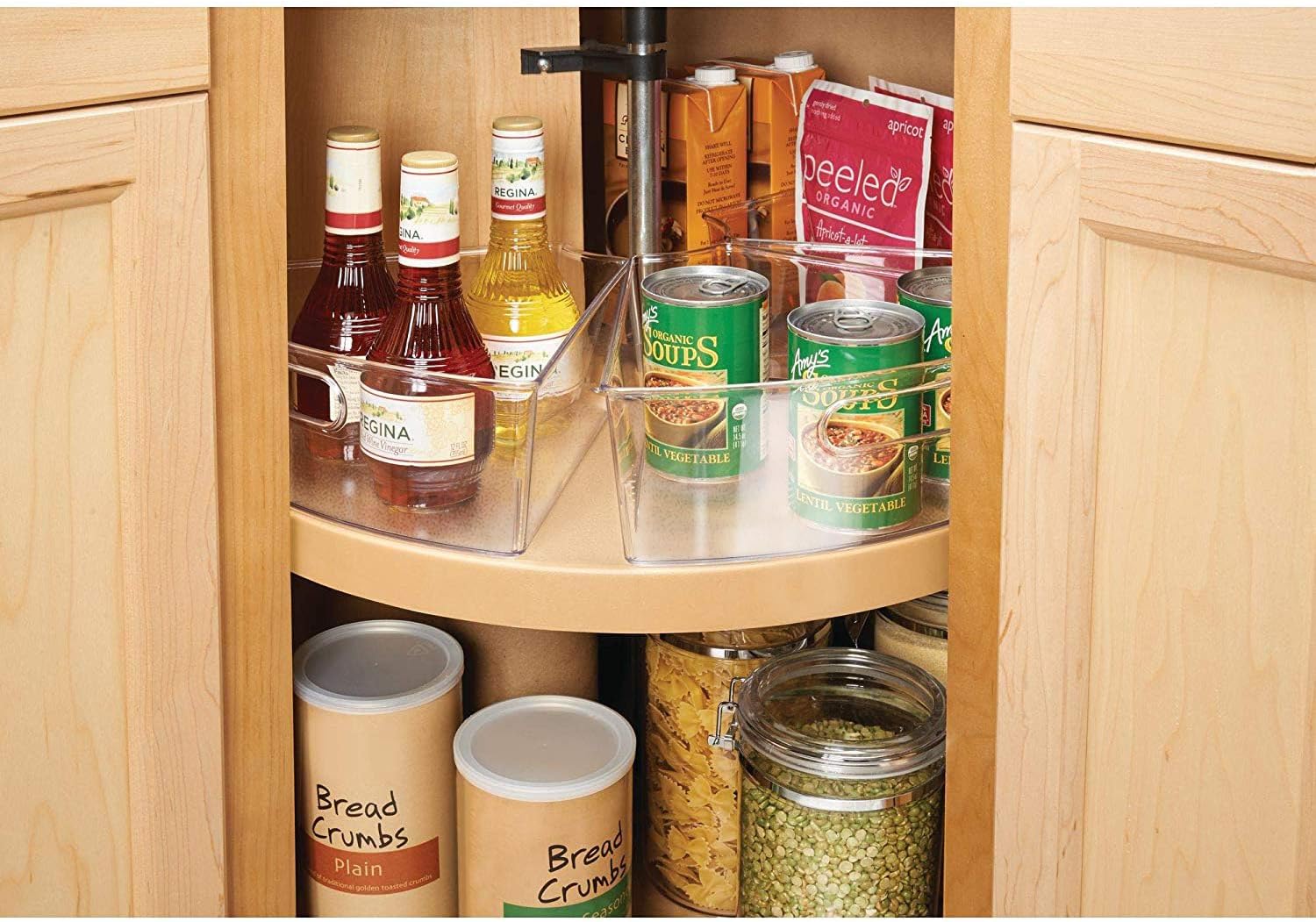 Oubonun Lazy Susan Organizers Set of 6, 10.2”x 9.4”x 4” Plastic Transparent Kitchen Cabinet Storage Bins with Handle, 4" Deep Container, 1/8 Wedge - Food Safe, without BPA - Image 5