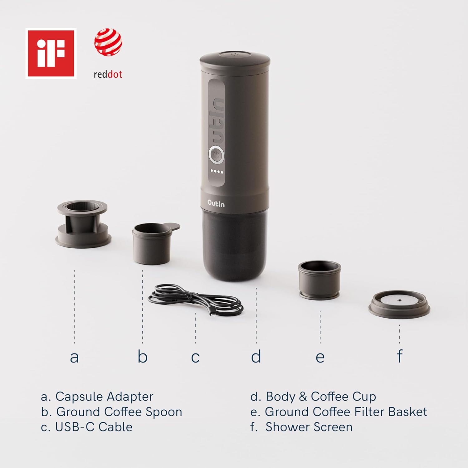 OutIn Nano Portable Electric Espresso Machine with Fino Portable Electric Coffee Grinder, Brown & Grey - Image 2