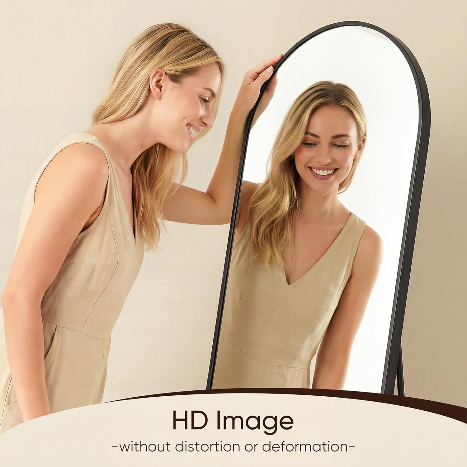 Antok 71" x32” Arched Full Length Floor Mirror, Black Aluminum Frame, Free Standing/Wall Mount/Leaning for Bedroom, Living Room, Dressing Room - Image 6