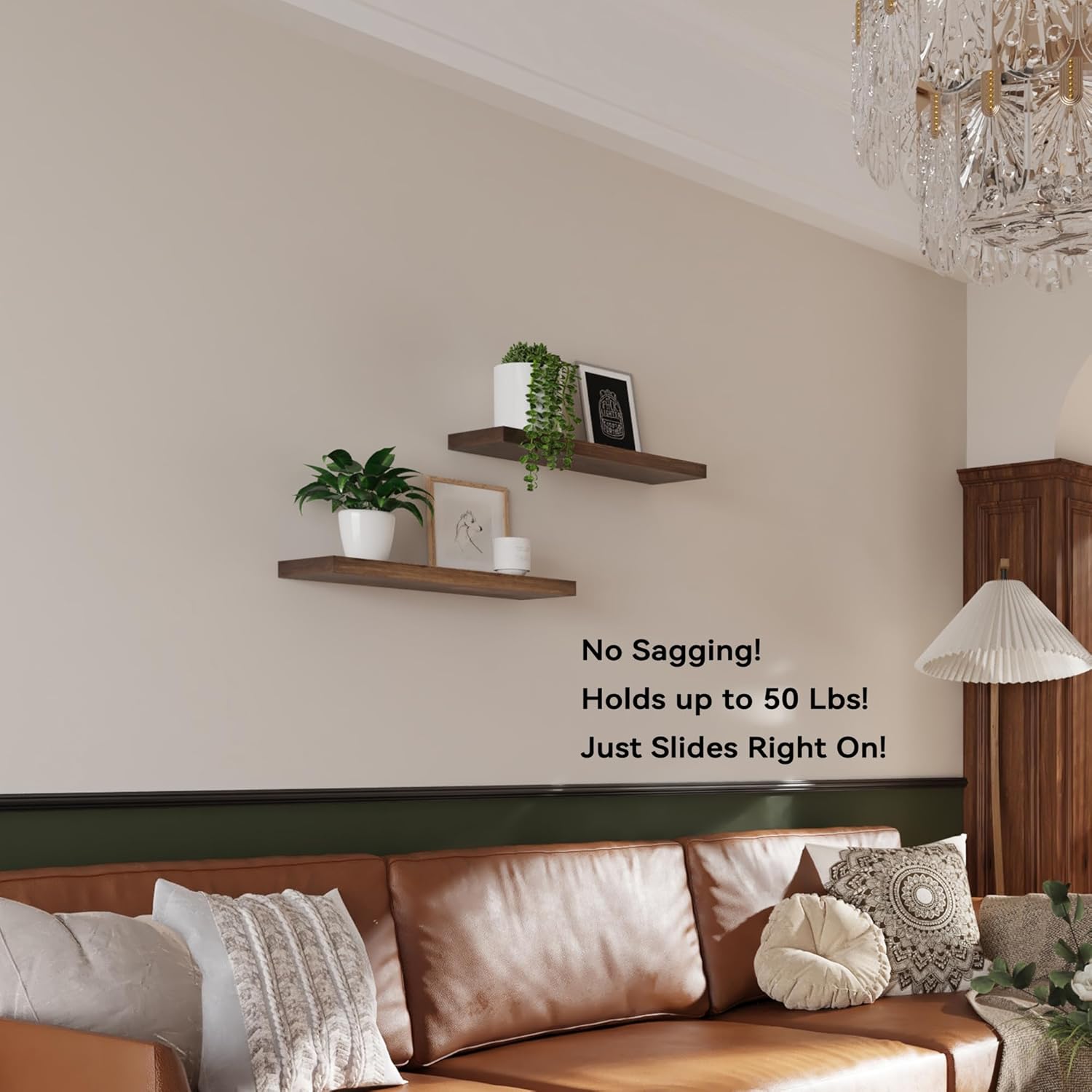 BGMG Wood Floating Shelves for Wall 18 inch Set of 2, Rustic Wooden Wall Mount Shelves for Bathroom Living Room Bedroom Kitchen Farmhouse -18x 6.7 x1.25 inch- Walnut Color - Image 5