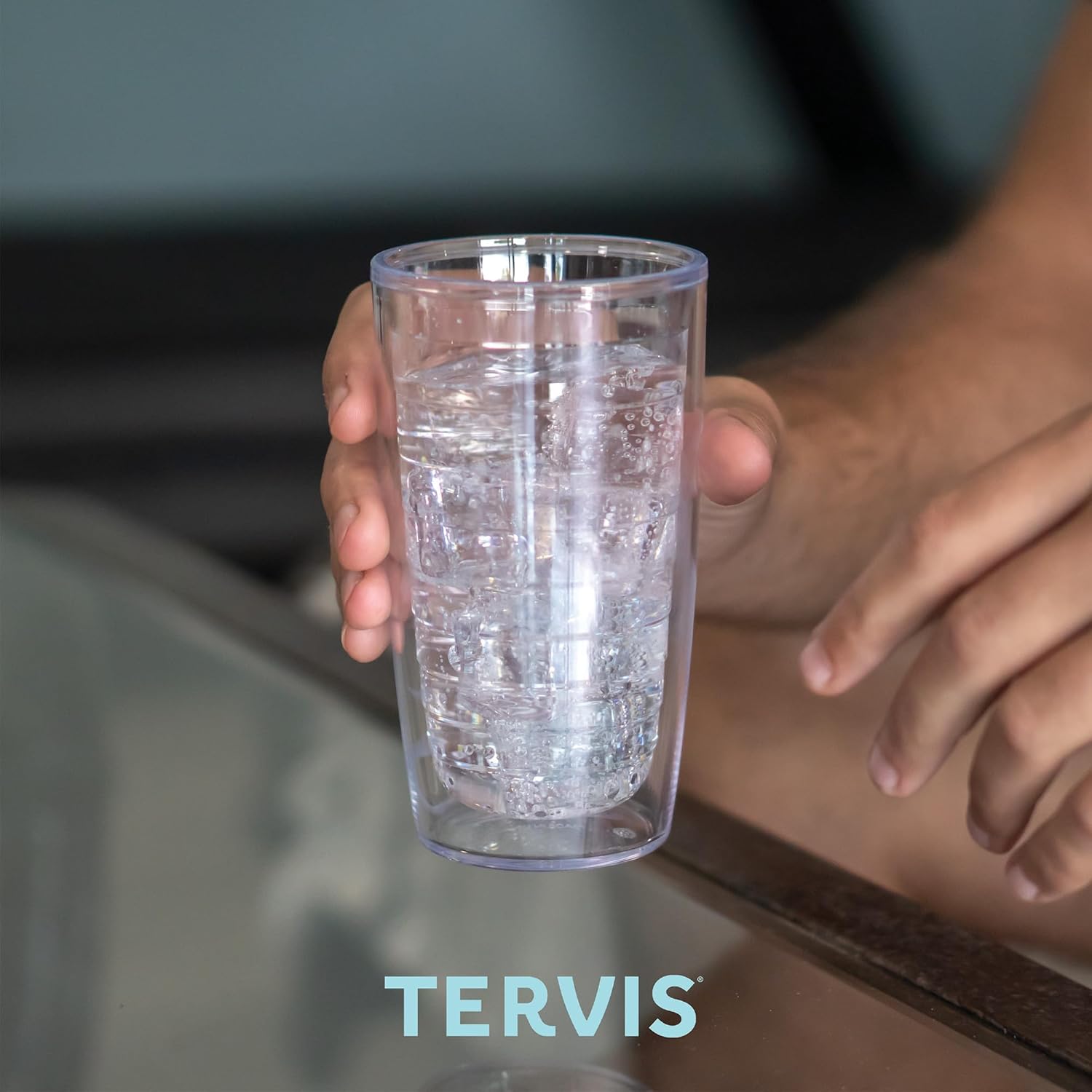 Tervis Clear & Colorful Lidded Made in USA Double Walled Insulated Tumbler Travel Cup Keeps Drinks Cold & Hot, 16oz, Blue Lid - Image 6