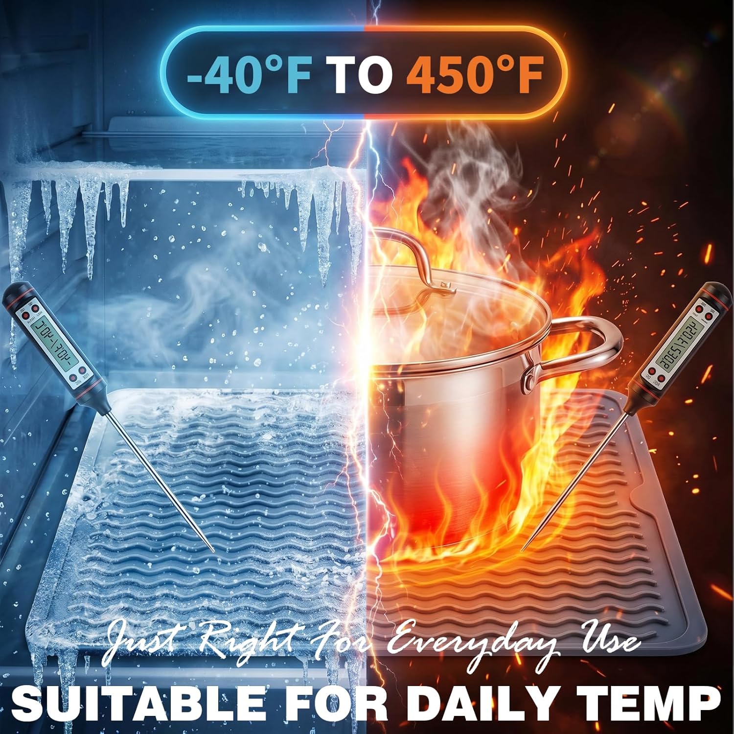 2 Pack Caketime Silicone Dish Drying Mat for Kitchen Counter Under Sink Protector Organizers Cooking Baking for Blackstone Griddle Accessories Coffee Mats Appliance Stone Rack Trays Drain Black - Image 6