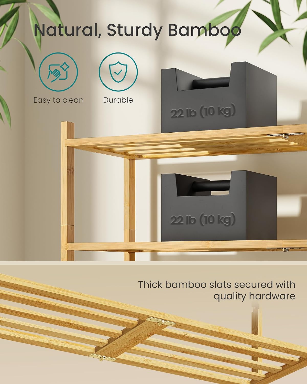 SONGMICS Bamboo Shoe Rack for Closet, Stackable Shoe Oragnizer with Modular Structure, Space-Saving Free Standing Shelf for Entryway Bedroom, 4-Tier, Holds 15-20 Pairs, Natural Color ULBS054YL01 - Image 4
