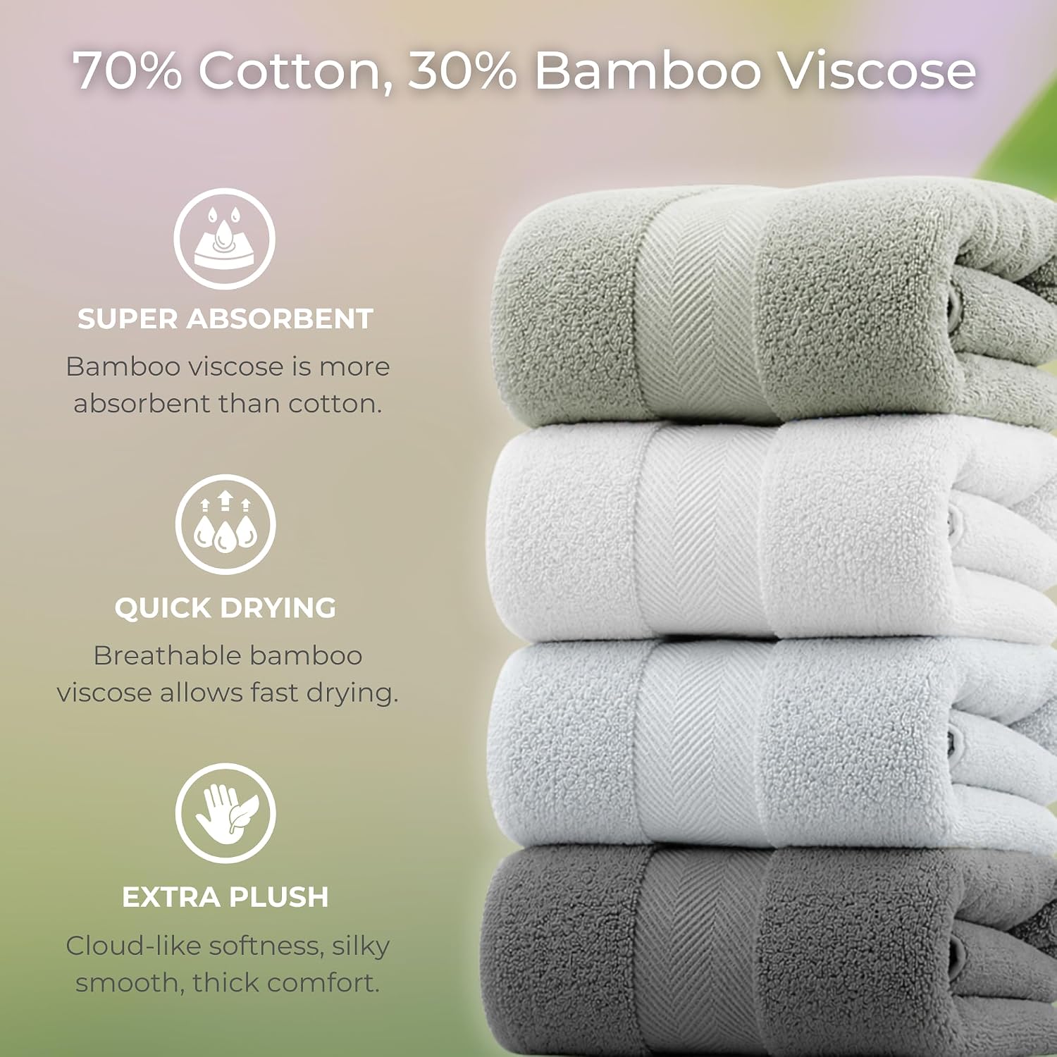 Viscose from Bamboo Bath Towels Set of 6 - Extra Plush 700 GSM Quick Dry Cotton Blend for Luxury Bathroom Comfort - Super Soft, Large, Absorbent - Chalk - Image 2