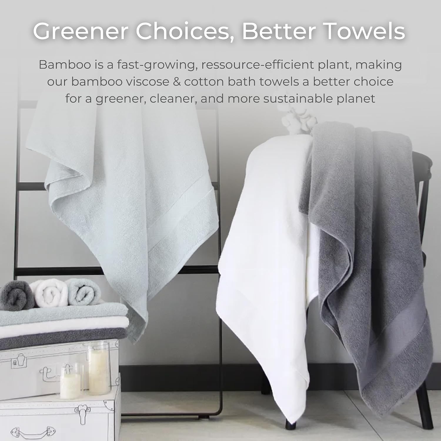 Viscose from Bamboo Bath Towels Set of 6 - Extra Plush 700 GSM Quick Dry Cotton Blend for Luxury Bathroom Comfort - Super Soft, Large, Absorbent - Chalk - Image 7