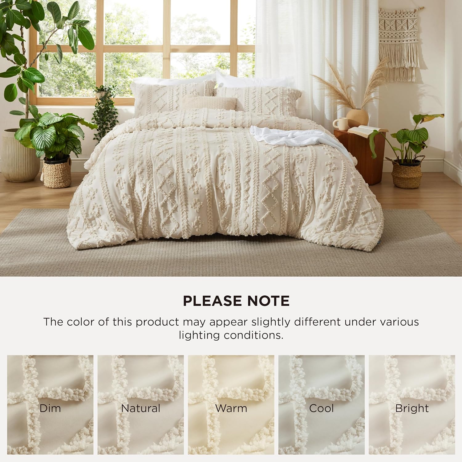 Bedsure Tufted Boho Comforter Set Twin Size - Beige Boho Bed Set, GentleSoft™ 2 Pieces Farmhouse-Style Embroidery Bedding, Gifts for Woman, Soft Jacquard Kids' Twin Comforter for All Seasons - Image 9