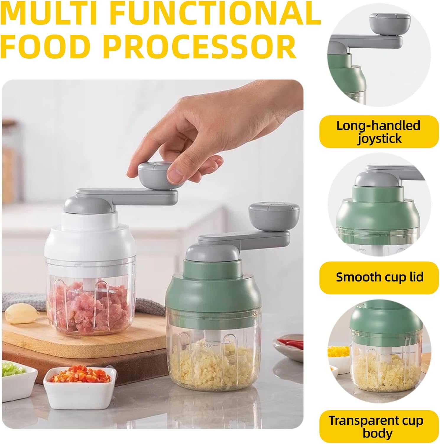 Multi-Functional Manual Food Processor Vegetable Chopper, Hand-Powered handle Onion Chopper with Clear Container, Food Chopper for Vegetables Meat Fruits Nuts Herbs Onions,Ideal Gift (Green) - Image 3