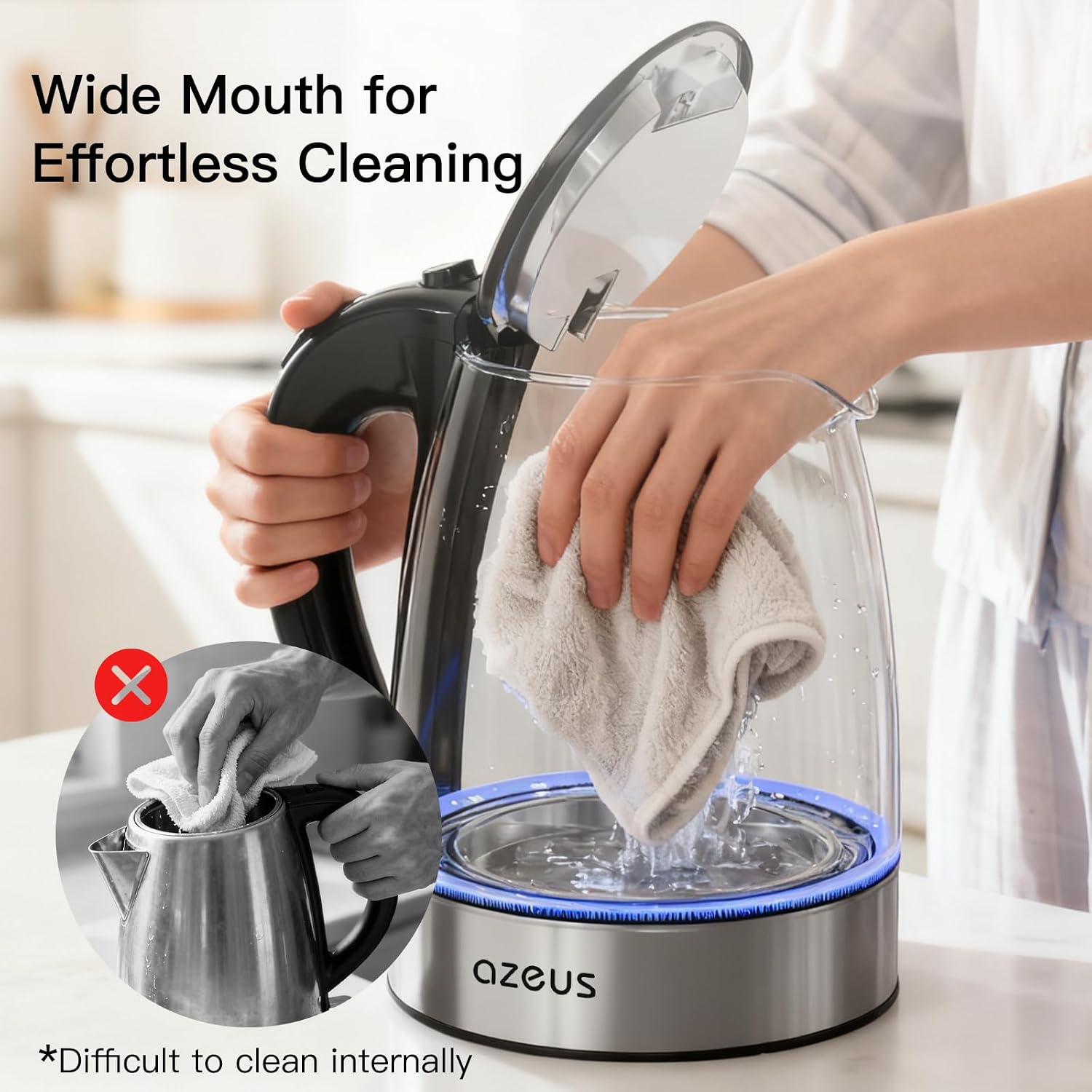 AZEUS Electric Kettle 1500W Tea Kettle, 1.8L Large Capacity with Auto Shut-Off and Boil-Dry Protection, BPA-Free - Image 3