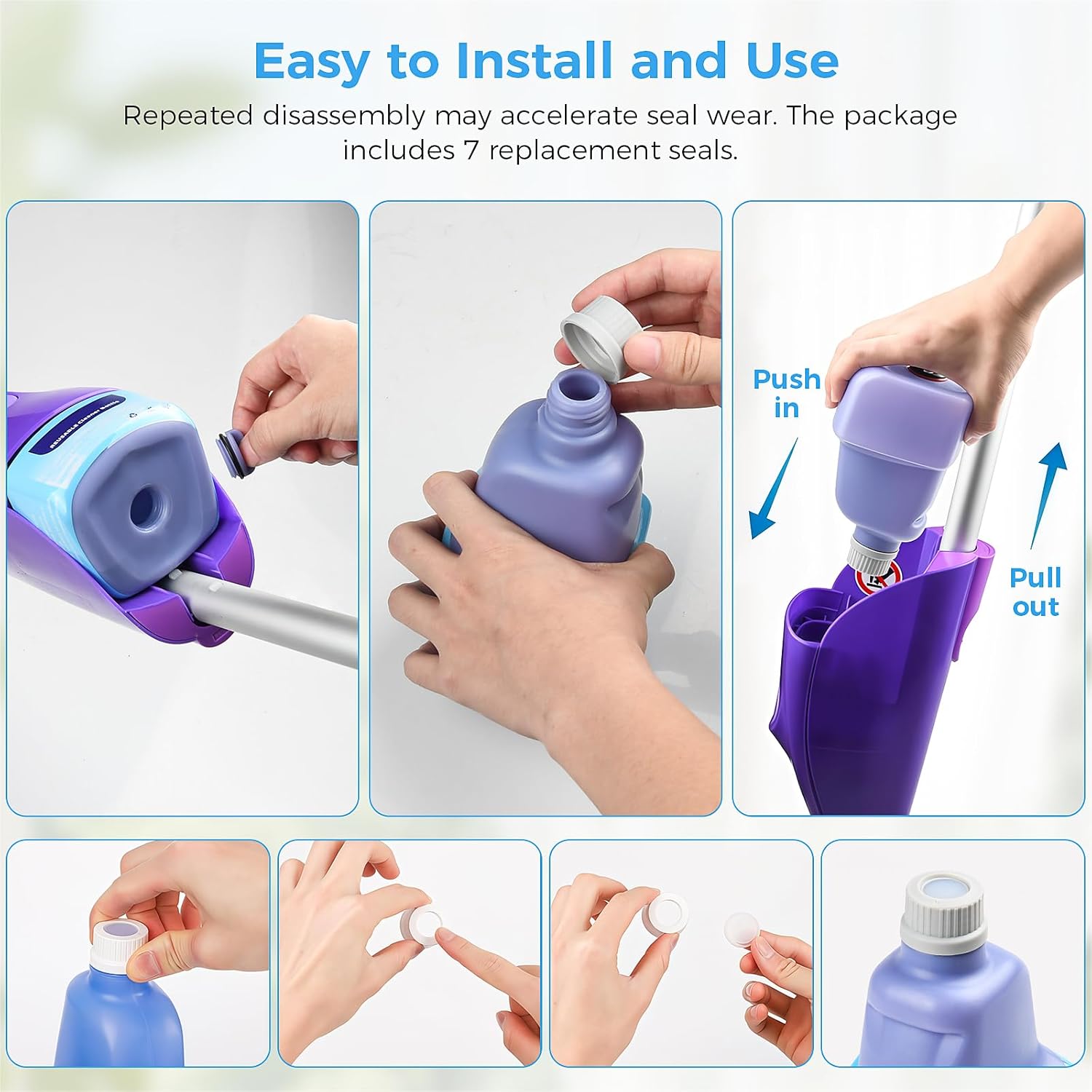 Replacement Bottle for Swiffer® Wet Jet™ Mop, Refillable, 500 ML Leak-Proof HDPE Refillable Bottle, 17 FL OZ Solution Bottles with 7 Sealing Pads and 1 Folding Funnel, Empty Bottle - Image 4