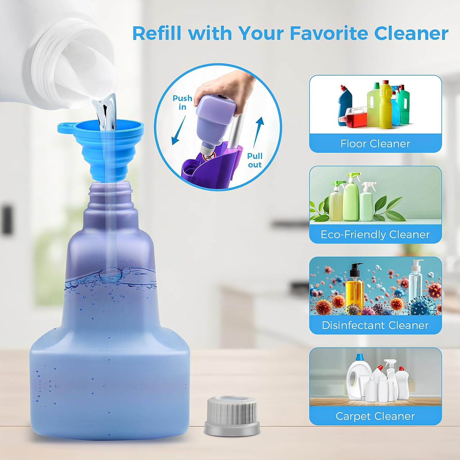 Replacement Bottle for Swiffer® Wet Jet™ Mop, Refillable, 500 ML Leak-Proof HDPE Refillable Bottle, 17 FL OZ Solution Bottles with 7 Sealing Pads and 1 Folding Funnel, Empty Bottle - Image 5