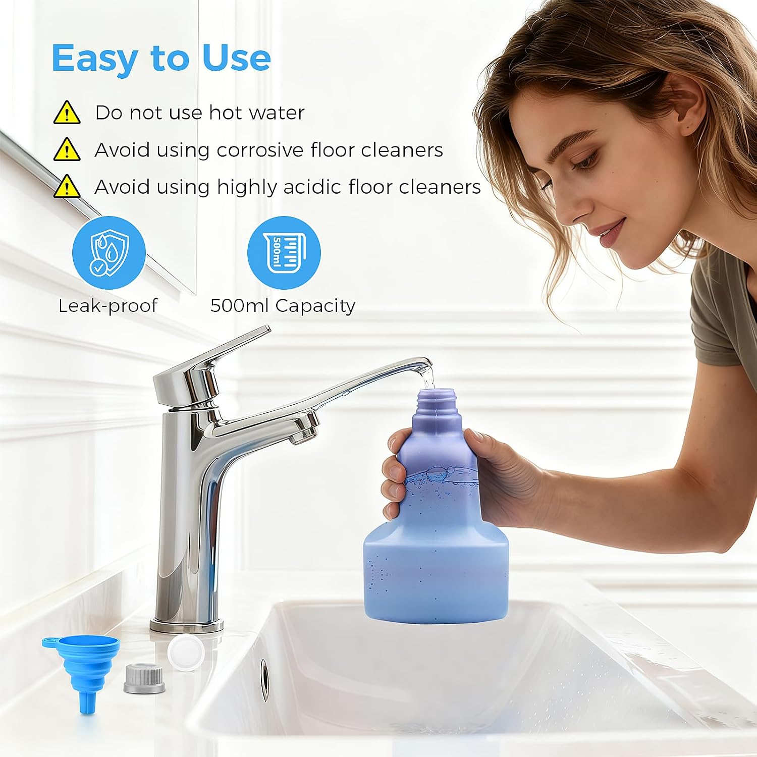 Replacement Bottle for Swiffer® Wet Jet™ Mop, Refillable, 500 ML Leak-Proof HDPE Refillable Bottle, 17 FL OZ Solution Bottles with 7 Sealing Pads and 1 Folding Funnel, Empty Bottle - Image 6