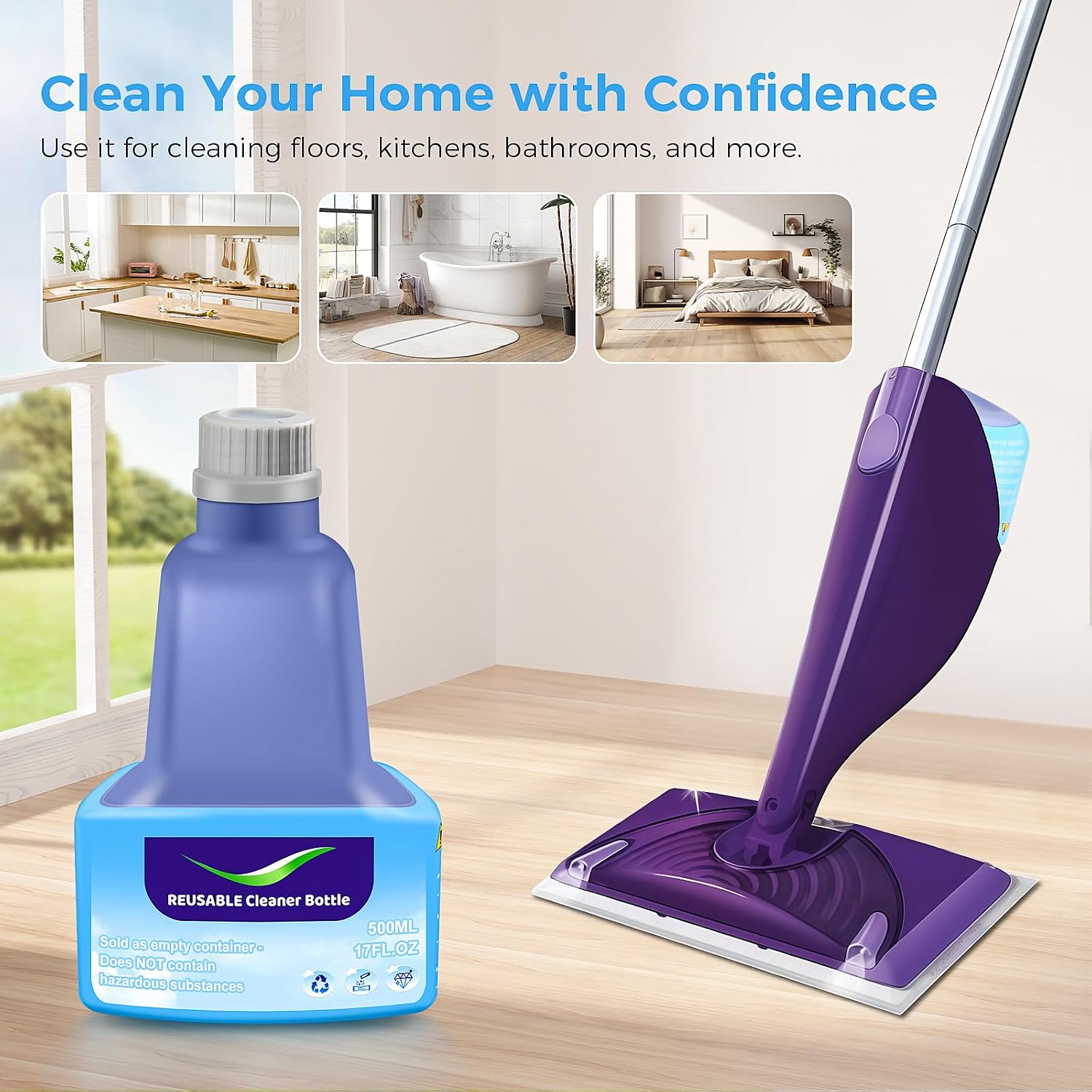 Replacement Bottle for Swiffer® Wet Jet™ Mop, Refillable, 500 ML Leak-Proof HDPE Refillable Bottle, 17 FL OZ Solution Bottles with 7 Sealing Pads and 1 Folding Funnel, Empty Bottle - Image 7