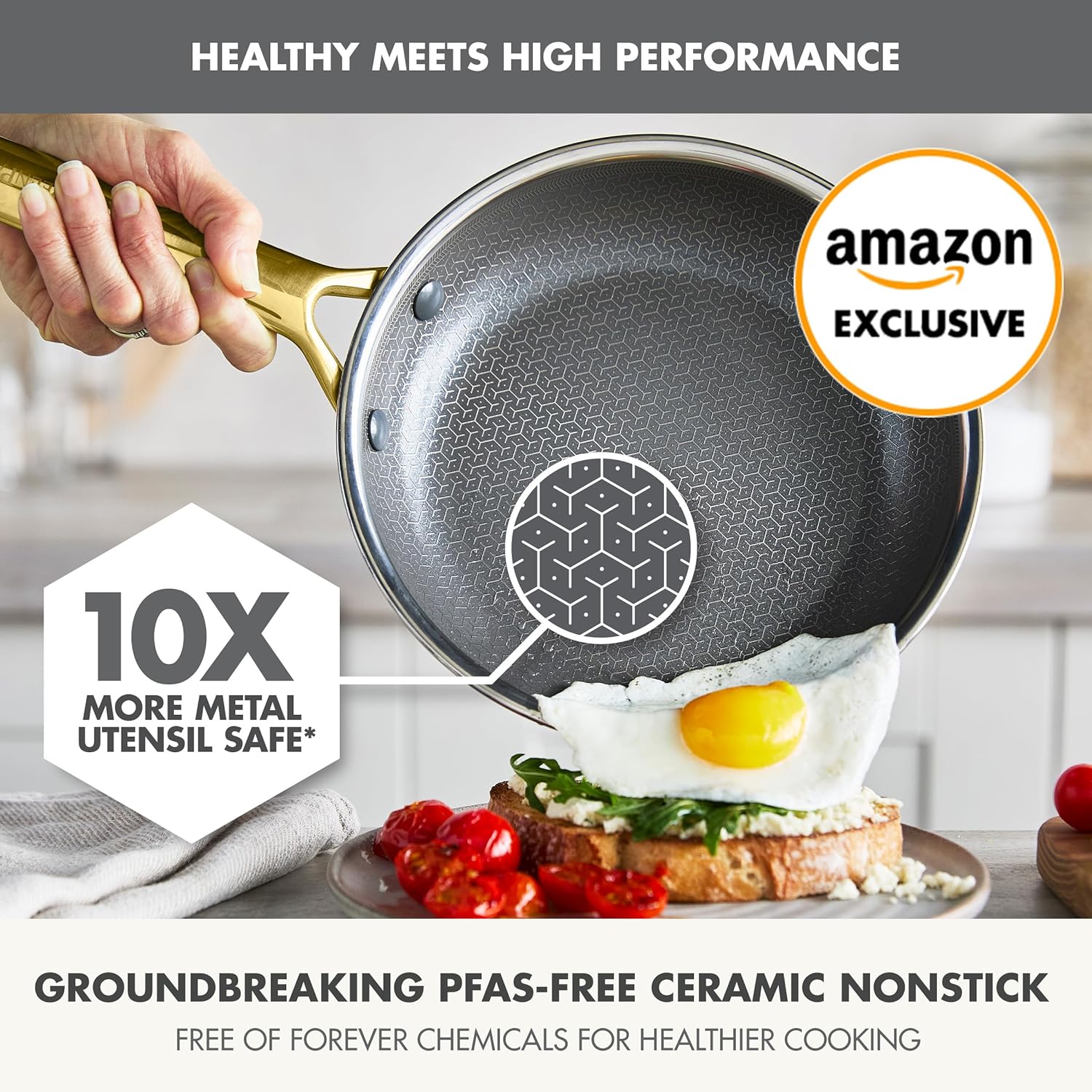 GreenPan Hybrid 9.5” & 11” Nonstick Stainless Steel Frying Pan Set, APEX Tri-Ply Thermobond PFAS-Free Ceramic Skillets, Induction & All Cooktop Compatible, Oven Temp to 850°F, Dishwasher Safe, Gold - Image 2