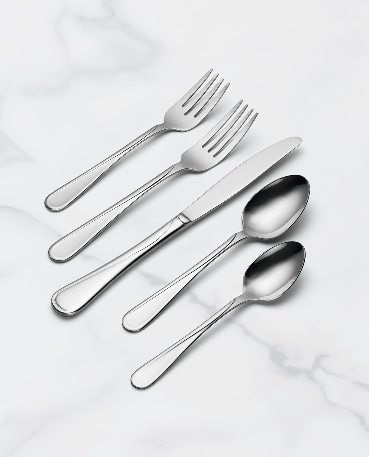 Oneida Silverware Set For 4, Flight 20-Piece Everyday Flatware Set, Service For 4, 18/0 Stainless Steel, Swirl, Mirror Finish, Dishwasher Safe, Knives Spoons and Forks Set, Dining (Silver, 20 Pieces) - Image 6