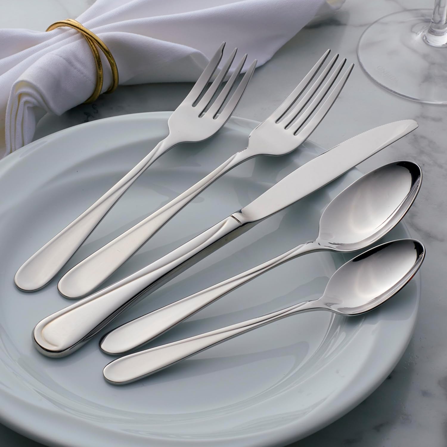 Oneida Silverware Set For 4, Flight 20-Piece Everyday Flatware Set, Service For 4, 18/0 Stainless Steel, Swirl, Mirror Finish, Dishwasher Safe, Knives Spoons and Forks Set, Dining (Silver, 20 Pieces) - Image 8