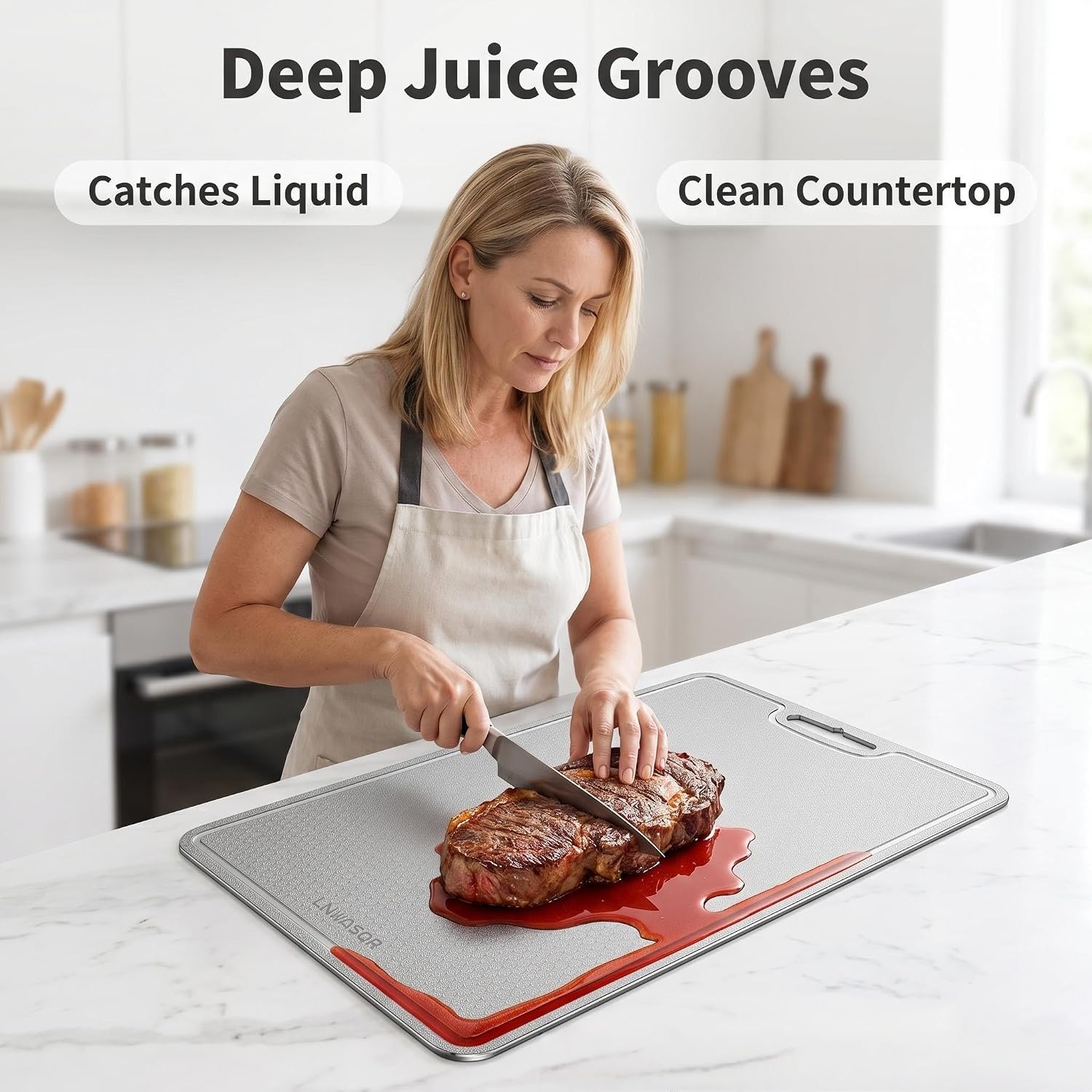 Titanium Cutting Board, 15 x 11 Inch Honeycomb Metal Cutting Board with Juice Groove, 1.5 mm Thick Double-Sided Board for Meat, Vegetables, Fruit, Dishwasher Safe - Image 2