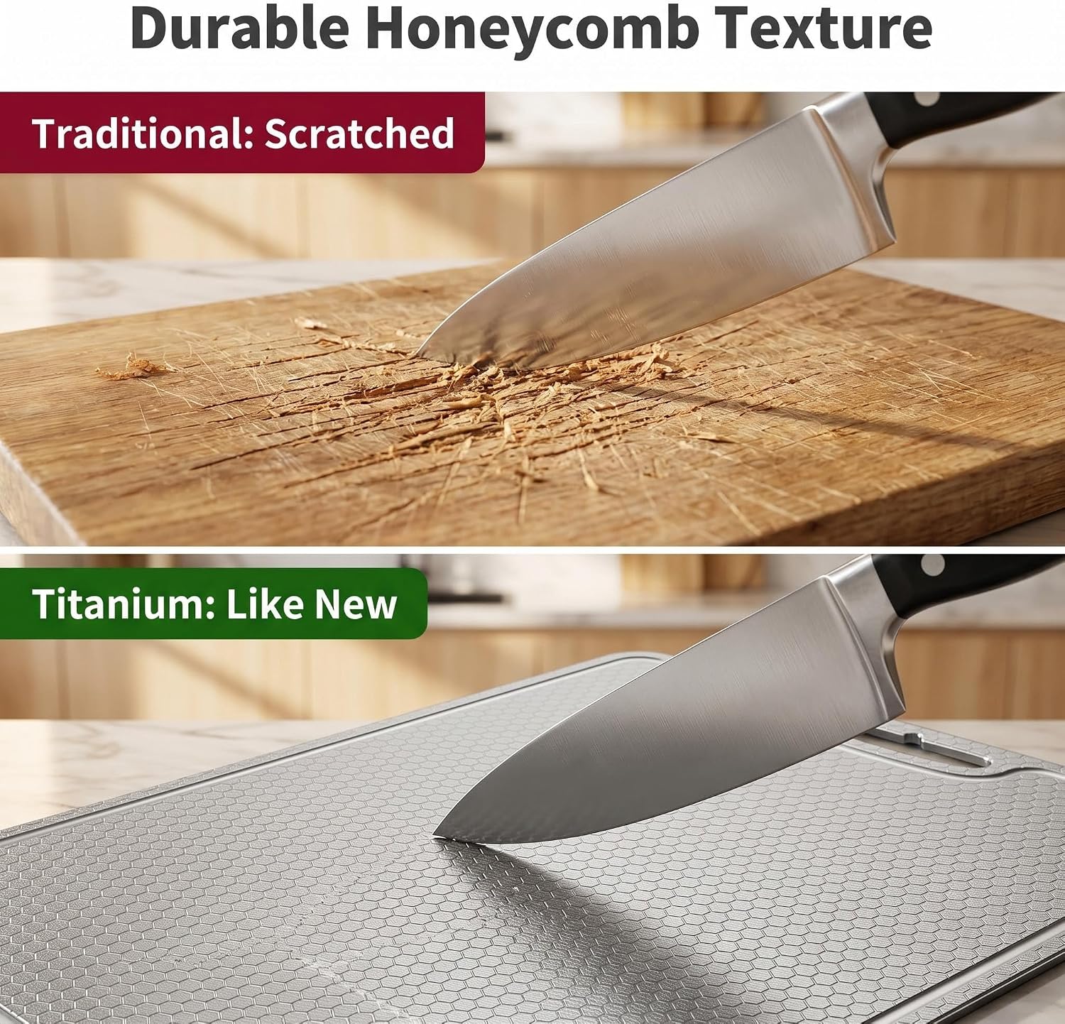 Titanium Cutting Board, 15 x 11 Inch Honeycomb Metal Cutting Board with Juice Groove, 1.5 mm Thick Double-Sided Board for Meat, Vegetables, Fruit, Dishwasher Safe - Image 3