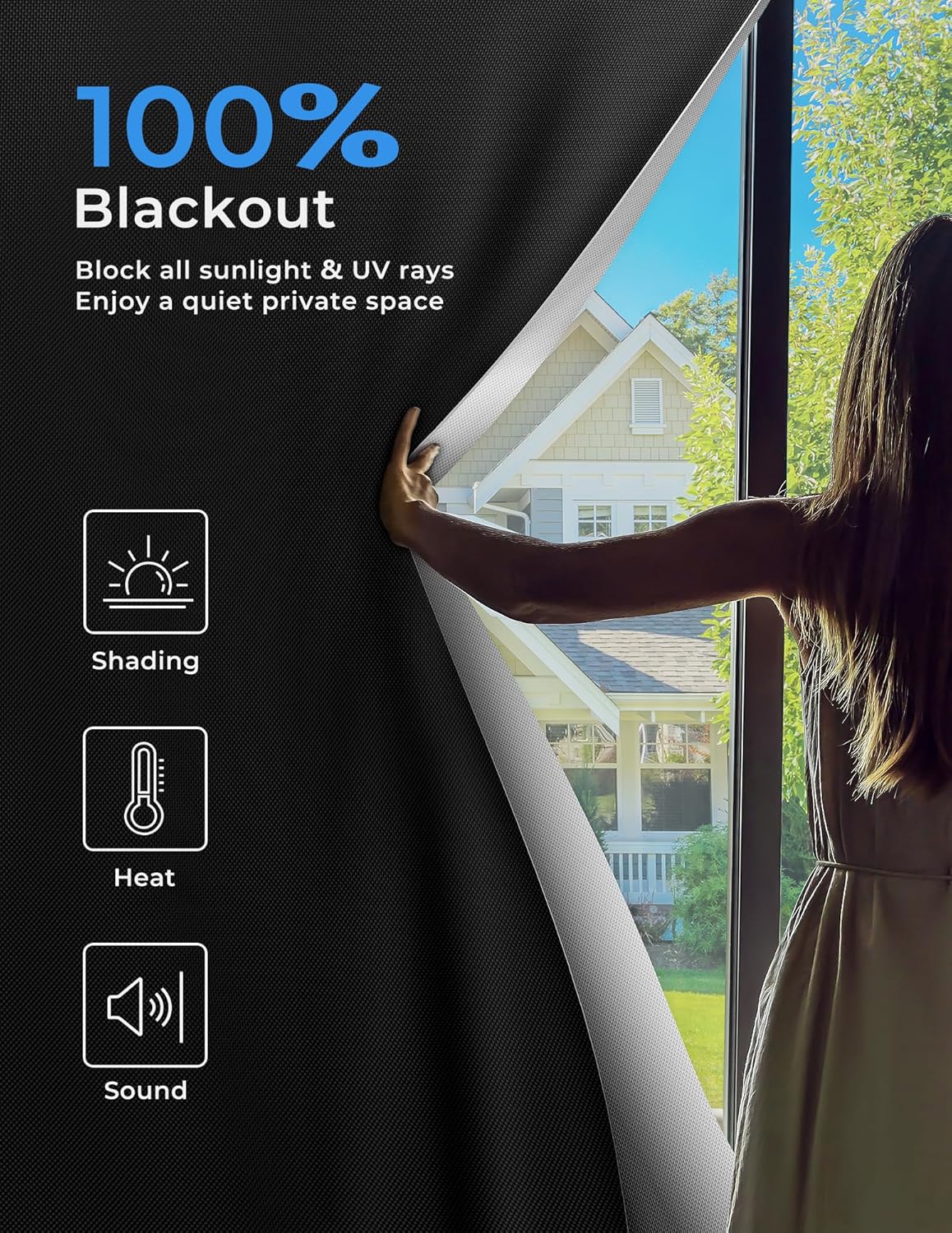 Sumobaby Blackout Curtains for Bedroom Portable 35"x60",No Drill Blackout Shades with Upgraded Hook&Loop Tapes,100% Black Out Window Cover,Thermal Insulated Blinds for Bedroom,Nursery(1 Panel,Black) - Image 2