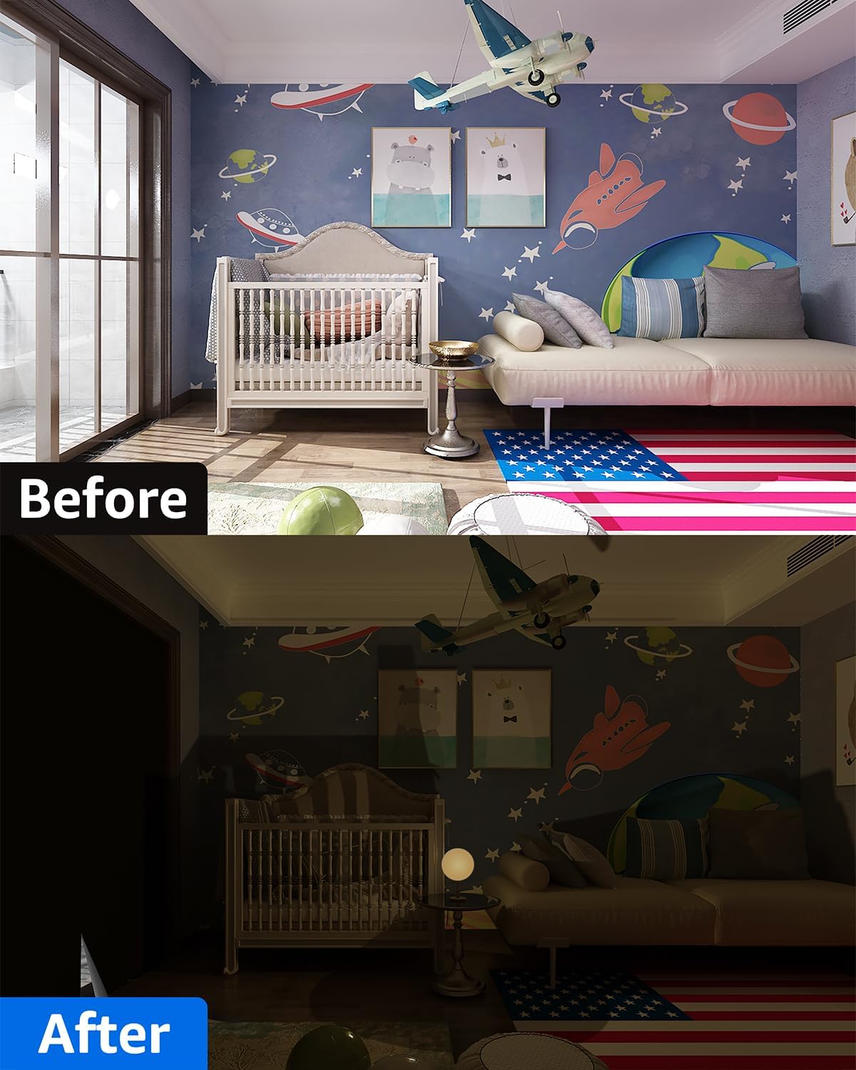 Sumobaby Blackout Curtains for Bedroom Portable 35"x60",No Drill Blackout Shades with Upgraded Hook&Loop Tapes,100% Black Out Window Cover,Thermal Insulated Blinds for Bedroom,Nursery(1 Panel,Black) - Image 6