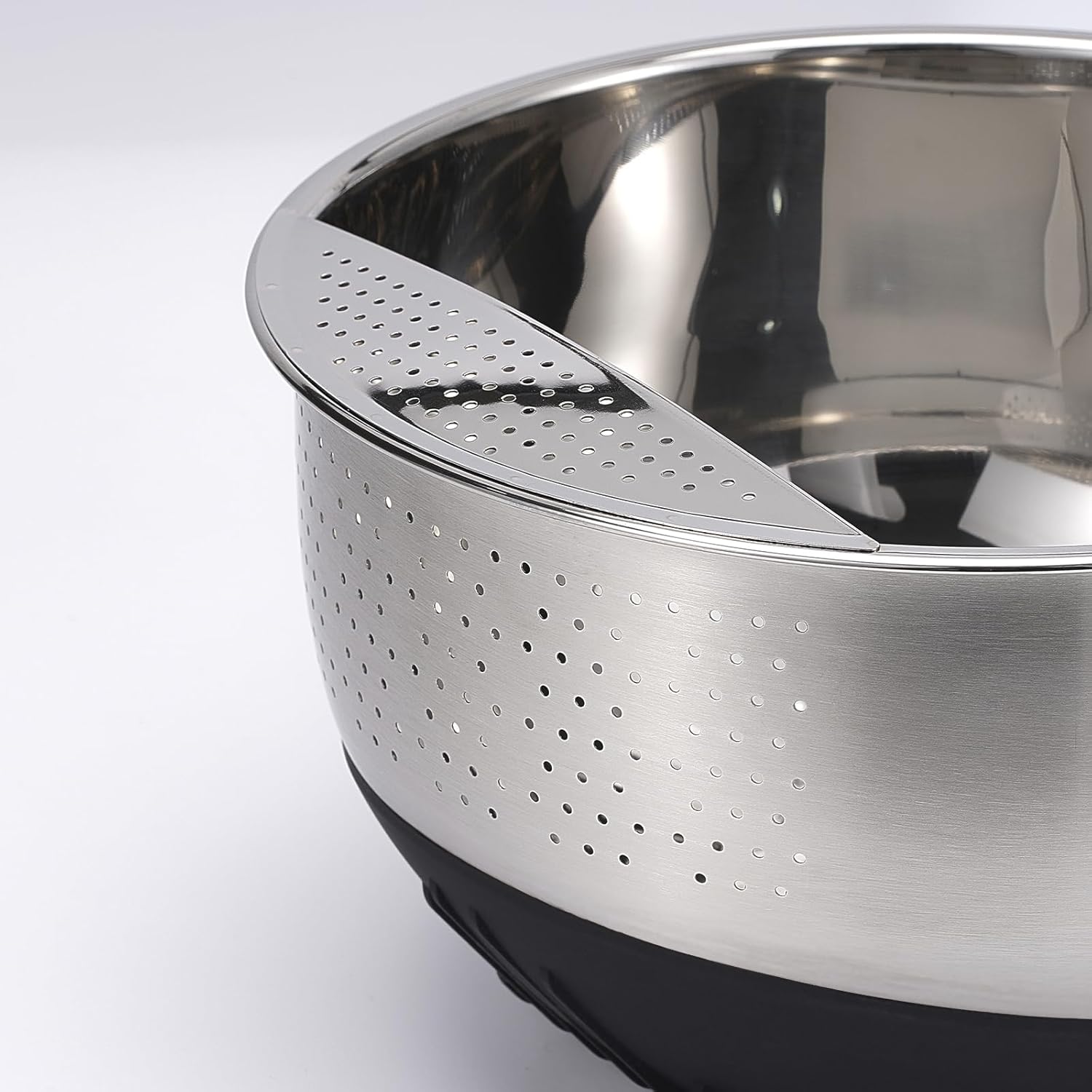 Rice Washer Strainer Bowl Quinoa Washing Bowl Stainless Steel Colander Versatile Side Drainers for Cleaning Rinsing Fruits, Vegetables, and Beans - Tilting Non-slip Silicone Bottom - Image 5