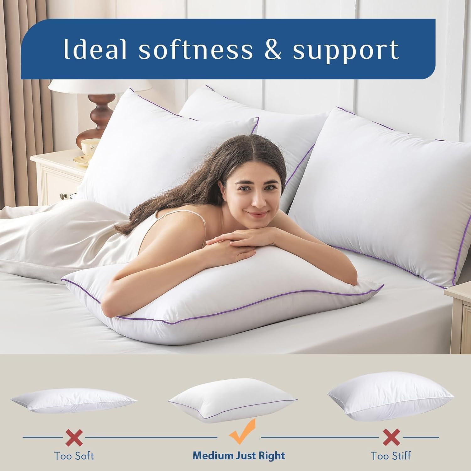 JOLLYVOGUE Pillows King Size Set of 2, Washable Supportive Firm Full Size Bed Pillows with Oeko-Tex Certified Down Alternative Fill, Luxury Hotel Quality for Side, Back, and Stomach Sleepers - Image 5