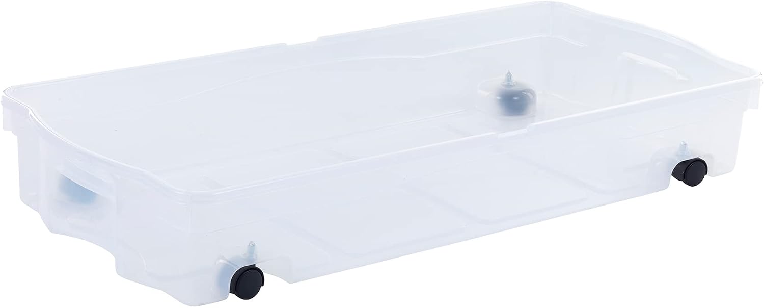 Rubbermaid 68 Quart Under the Bed Low Profile Storage Boxes with Dual Hinged Lids and Easy Rolling Caster Wheels, Clear, 2 Pack - Image 4