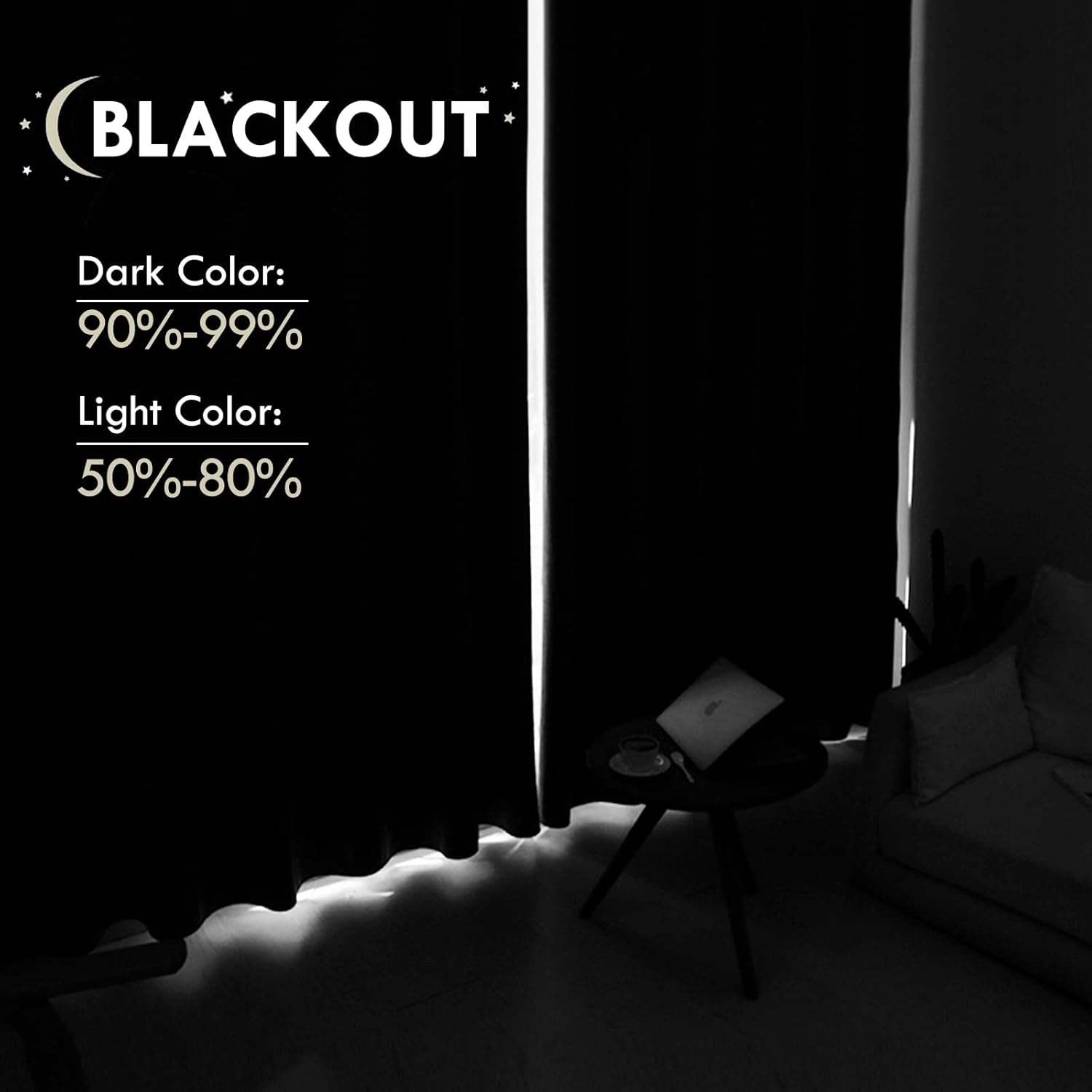 DWCN Blackout Curtains – Thermal Insulated, Energy Saving & Noise Reducing Bedroom and Living Room Curtains, Black, W 42x L 63 Inch, Set of 2 Rod Pocket Curtain Panels - Image 3
