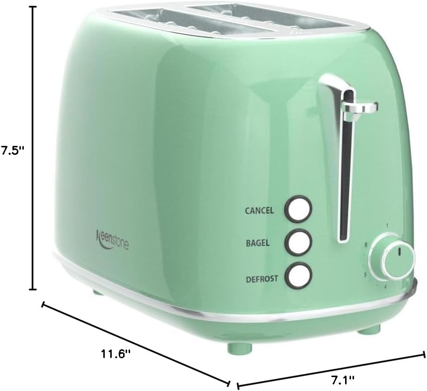2 Slice Stainless Steel Toaster Retro with 6 Bread Shade Settings, Bagel, Cancel, Defrost Function, Extra Wide Slot, Removable Crumb Tray Green - Image 9