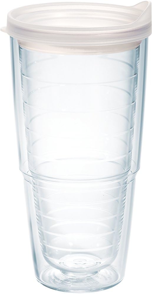 Tervis Clear & Colorful Lidded Made in USA Double Walled Insulated Tumbler Travel Cup Keeps Drinks Cold & Hot, 24oz, Clear Lid, 1 Count (Pack of 1)