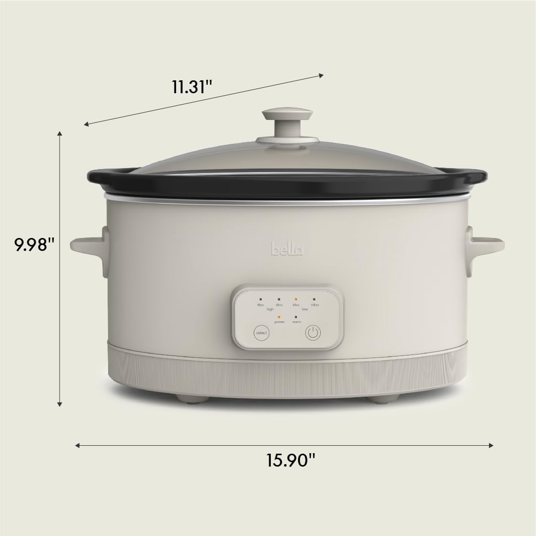 bella 6.0 Qt Programmable Slow Cooker, Ceramic Nonstick Coating, Adjustable Temperature & Cooking Times, Dishwasher Safe Stoneware Pot & Tempered Glass Lid, Tangle Free Cord Wrap, Oatmilk - Image 8