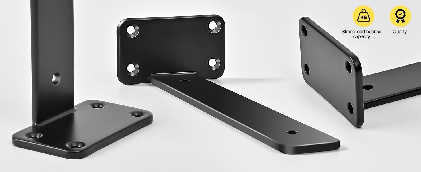 12 Pack - 10 inch Black Hidden L Shelf Bracket (1/5 Inch Thicked) Iron Floating Shelf Brackets Rustic Industrial Metal Brackets for Shelf Support - Image 8