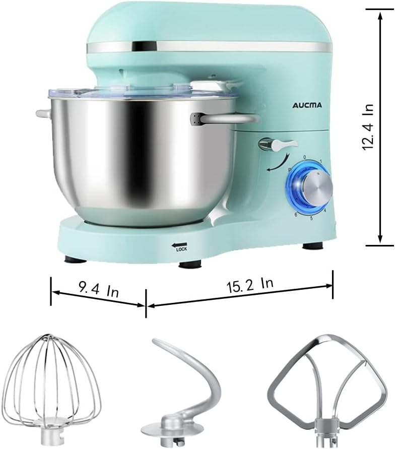 Aucma Stand Mixer,6.5-QT 660W 6-Speed Tilt-Head Food Mixer, Kitchen Electric Mixer with Dough Hook, Wire Whip & Beater (Blue, 6.5QT) - Image 5