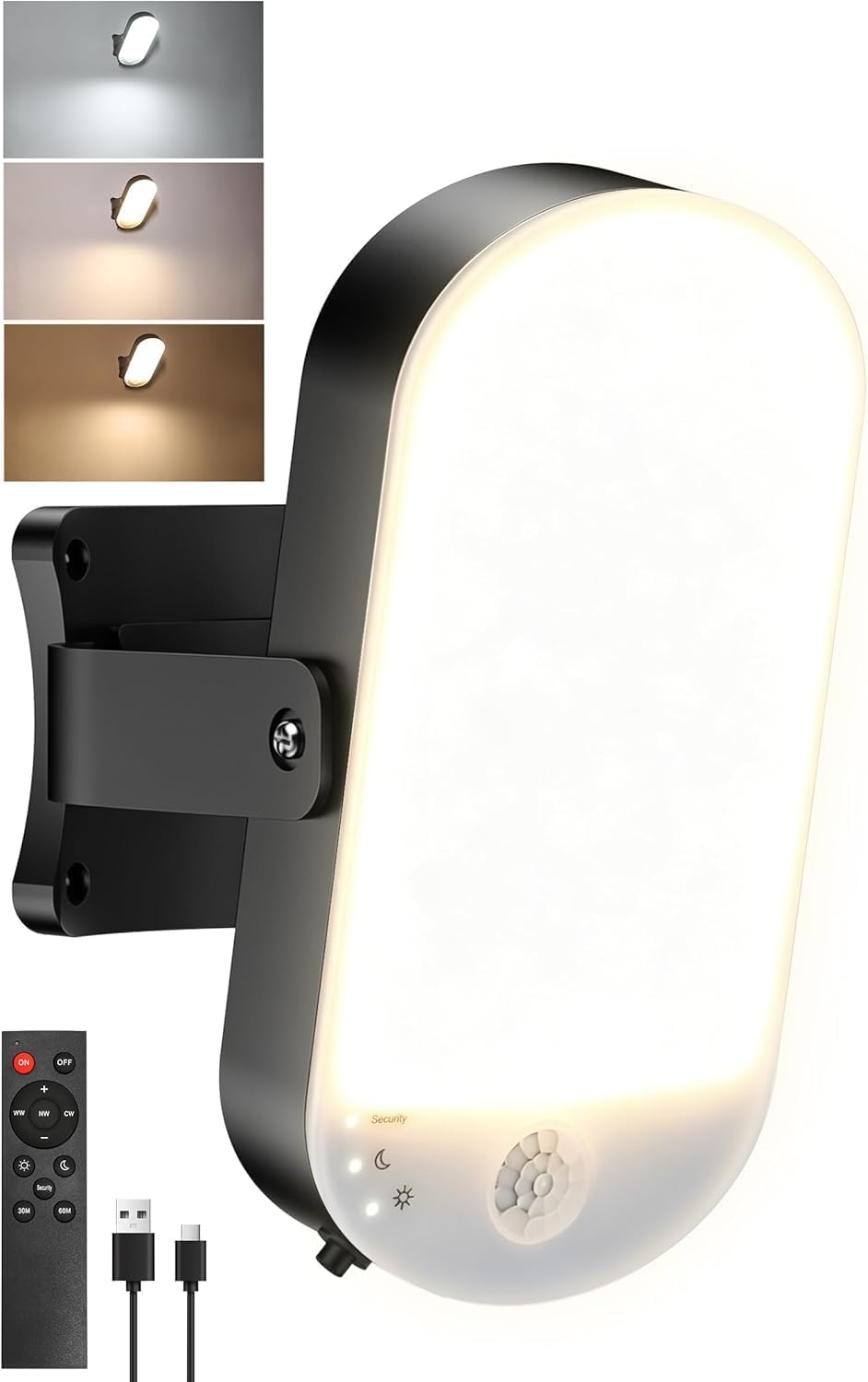 Rechargeable Motion Sensor Outdoor Light, 10000mAh Battery Security Light with Remote, 3 Modes, Red Alert, Dimmable 3CCT IP65 Waterproof Lamp for Porch Garage Backyard