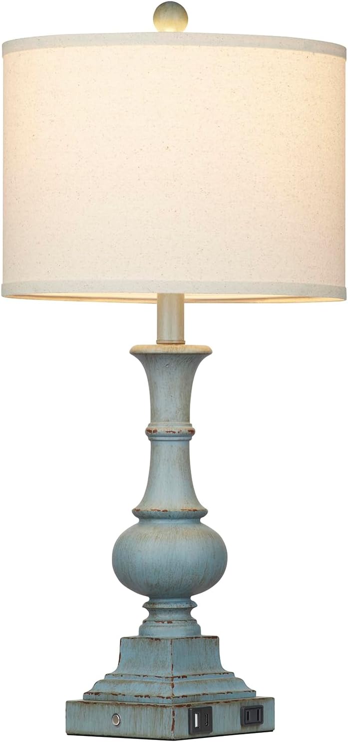 Farmhouse Table Lamps Set of 2, 26" Vintage Rustic Touch Control 3-Way Dimmable Bedside Lamp with USB A+C Ports & AC Outlet, Blue Nightstand Lamp for Living Room Bedroom End Table(LED Bulbs Included) - Image 9