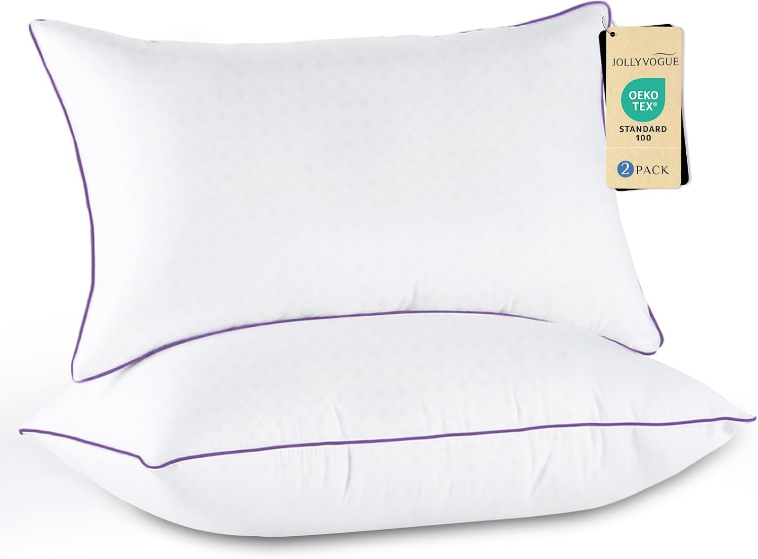 JOLLYVOGUE Firm Pillows Queen Size Set of 2, Supportive Bed Pillows with Oeko-Tex Certified Down Alternative Fill, Fluffy Hotel Quality for Back, Stomach and Side Sleepers