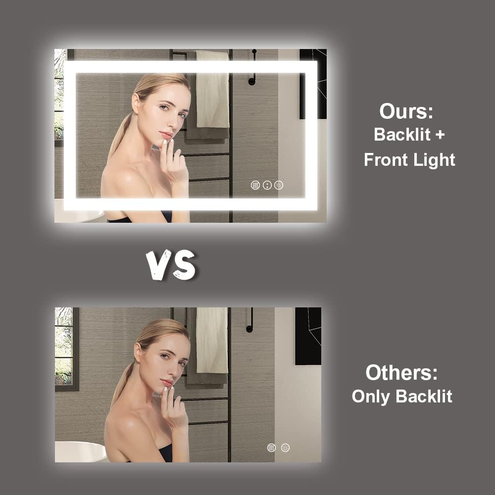 Amorho LED Bathroom Mirror, 48"x 32" with Front and Backlight, Stepless Dimmable Wall Mirrors with Anti-Fog, Shatter-Proof, Memory, 3 Colors, Double LED Vanity Mirror - Image 3