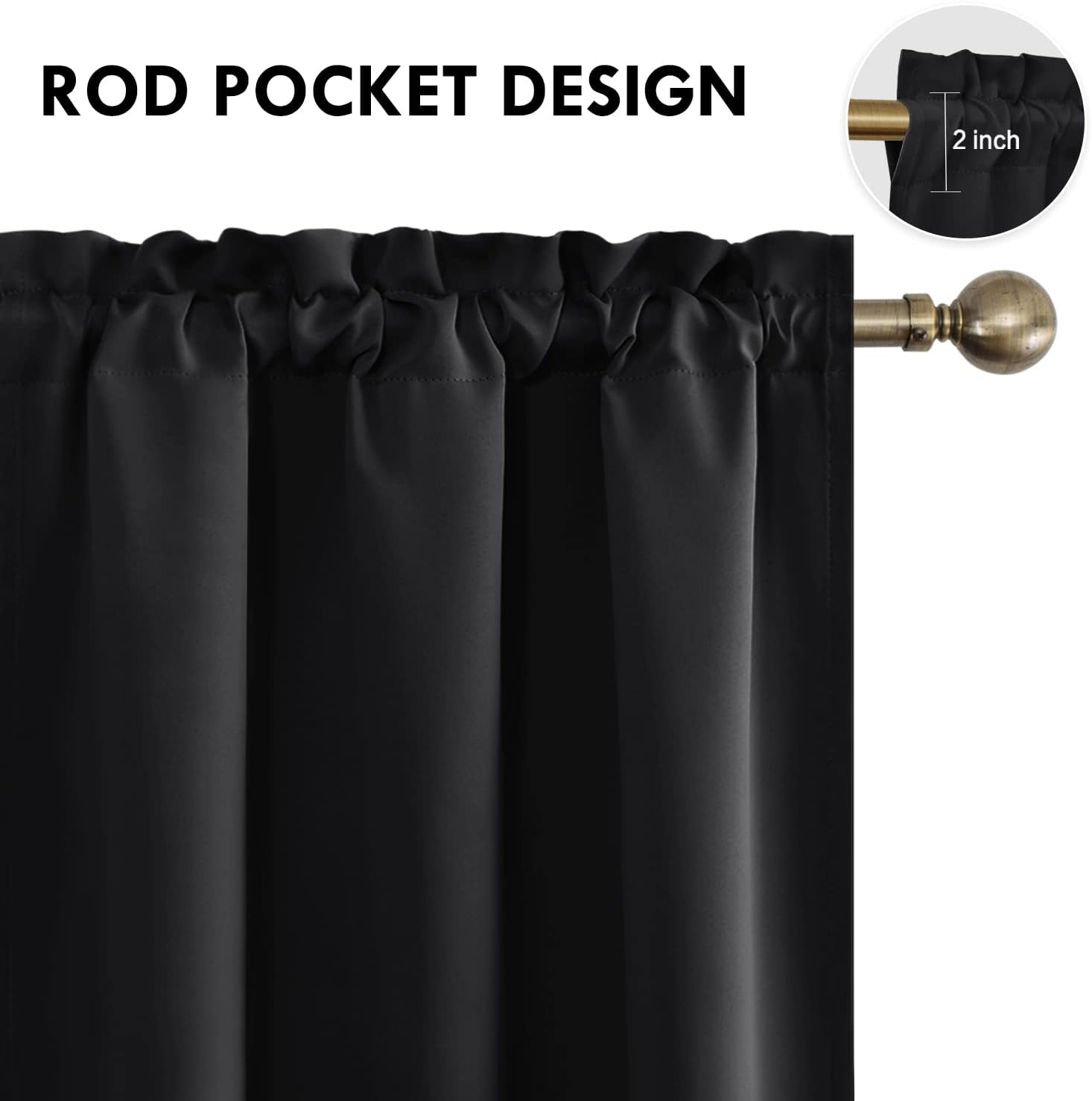 DWCN Blackout Curtains – Thermal Insulated, Energy Saving & Noise Reducing Bedroom and Living Room Curtains, Black, W 42x L 63 Inch, Set of 2 Rod Pocket Curtain Panels - Image 4
