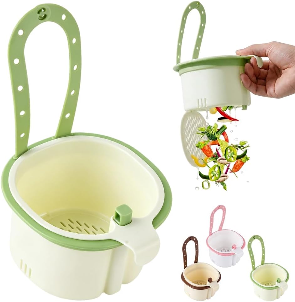 Sink Hanging Strainer Basket with Openable Bottom Cover, Kitchen Food Waste Collector for Sink Garbage Filter, Quick Draining Colander for Cooking and Food Prep (Green)