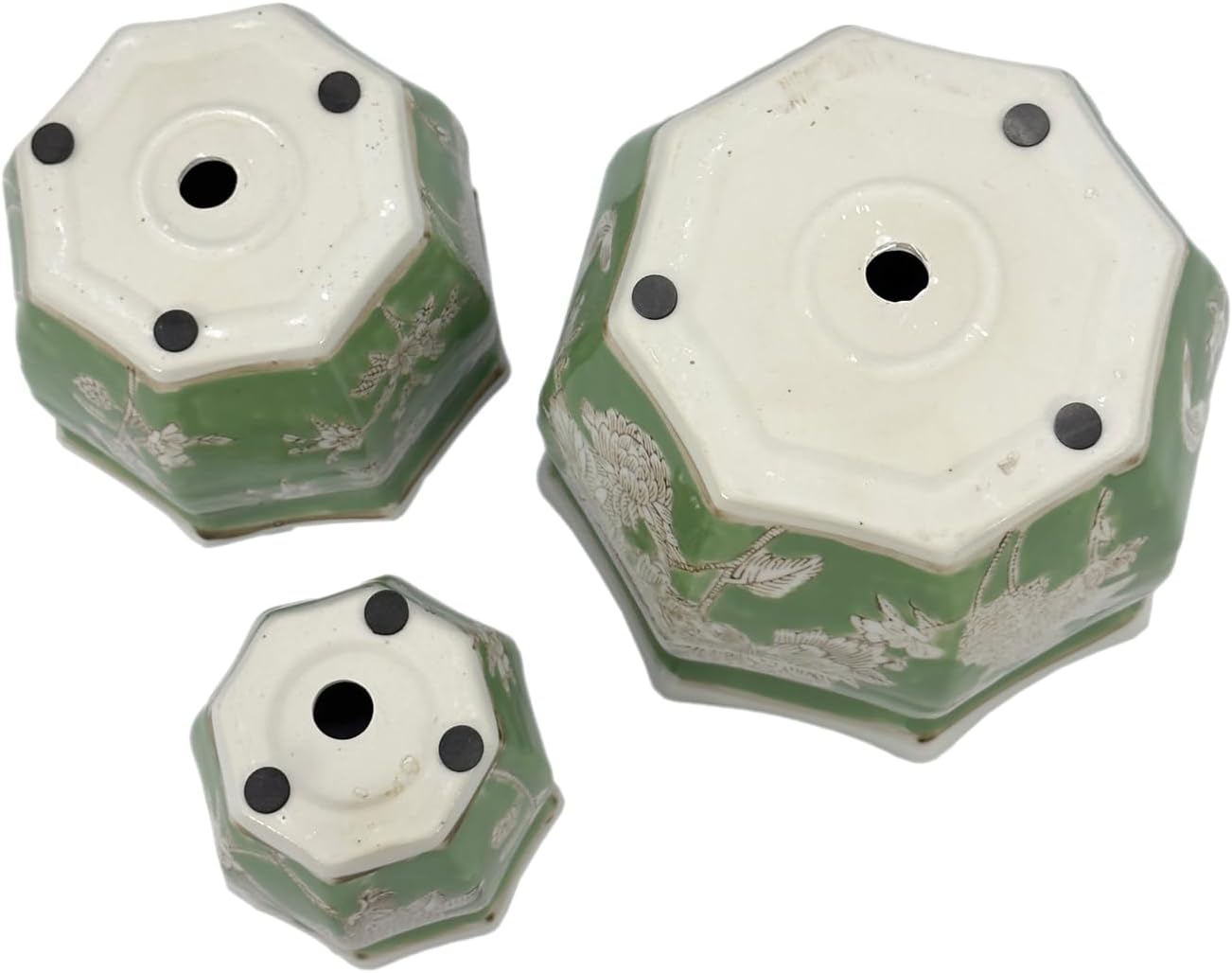 Galt International Green & White Floral Porcelain Ceramic Decorative Flower Pot 8"/6"/4.5" Garden Pots Chinese Asian Design - Set of 3 Green Fluted - Image 8