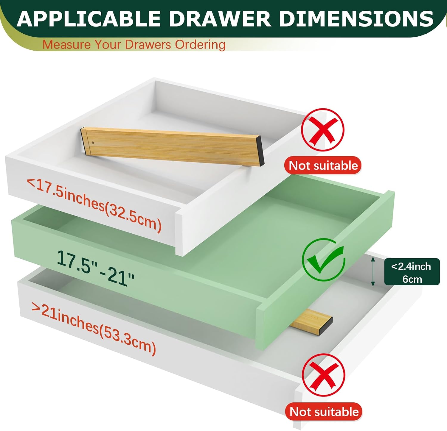 Lzerking Kitchen Drawer Dividers 6 Pack Bamboo Drawer | 17-22" Adjustable, Spring Loaded, Expandable Utensil Organizer, Works in Kitchen, Dresser, Closet, Bathroom, Bedroom - Image 4