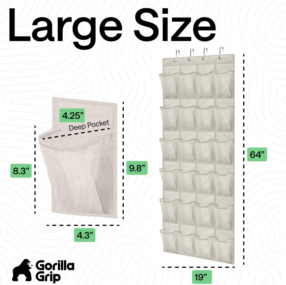 GORILLA GRIP Over the Door Shoe Organizer, 24 Large Breathable Mesh Pockets, Space Saving Hanging Storage Holder, Closet Rack Hanger Holds Up to 40 lbs, Hangs on Closets for Shoes, Accessories, Linen - Image 7
